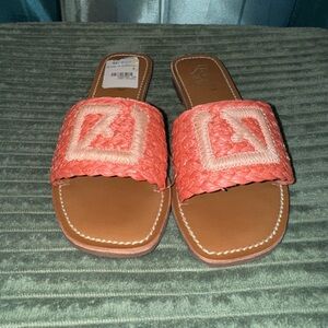 Franco Sarto Coral and Tan Slide Sandals
